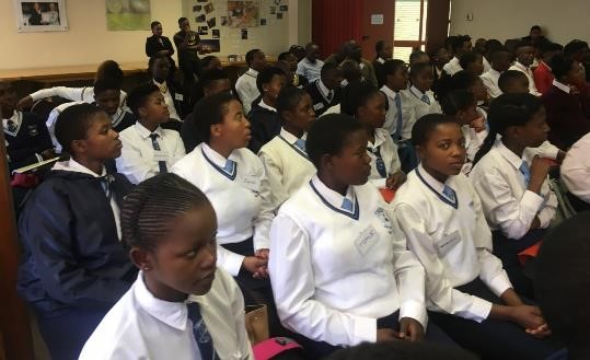 Learners from Greenfields Secondary School were listening to the speakers during the motivational session at Maths Centre, Head Office in Braamfontein